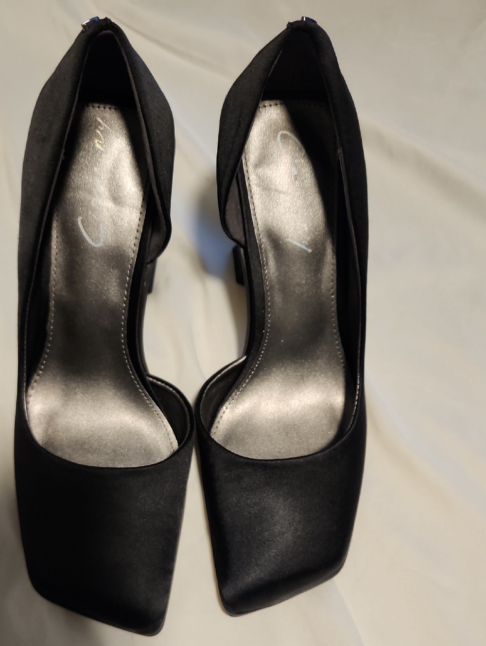 Sam Edelman Black Satin Square Toe Heels